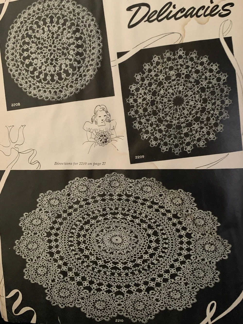 Lot of 3 Vintage Crochet Doilies & Flower Edgings Pattern Booklets